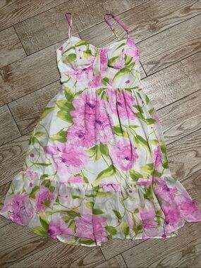 Sleeveless Pink Floral Sundress White & Green Accents